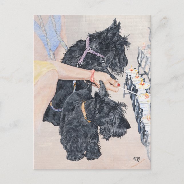 Postal Scotties Encendiendo Velas (Anverso)