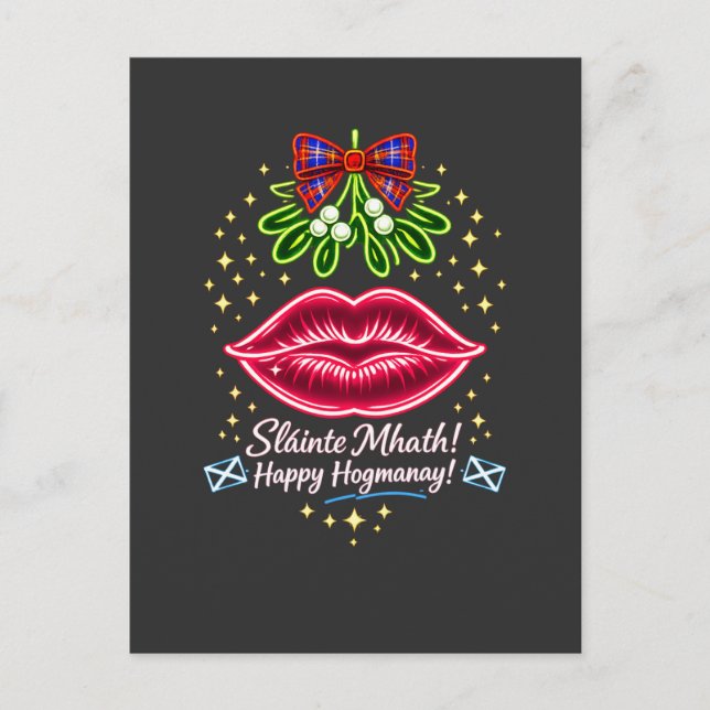 Postal Scottish Hogmanay Mistletoe Neon Tartan Gift (Anverso)