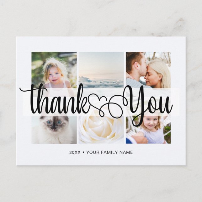 Postal Script con Corazón Gracias 6 fotos Universal (Anverso)