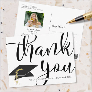 Postal Script de caligrafía de foto de graduación Gracias
