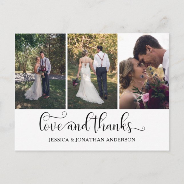 Postal Script de caligrafía de tres fotos Gracias | (Anverso)