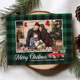 Postal Script de caligrafía Foto Camión rojo verde revest