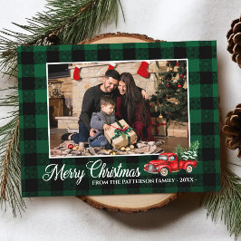 Postal Script de caligrafía Foto Camión rojo verde revest