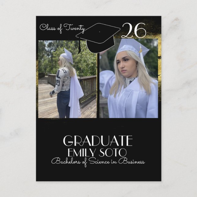 Postal Script de Collage de Graduación 2026 Dorado Negro (Anverso)