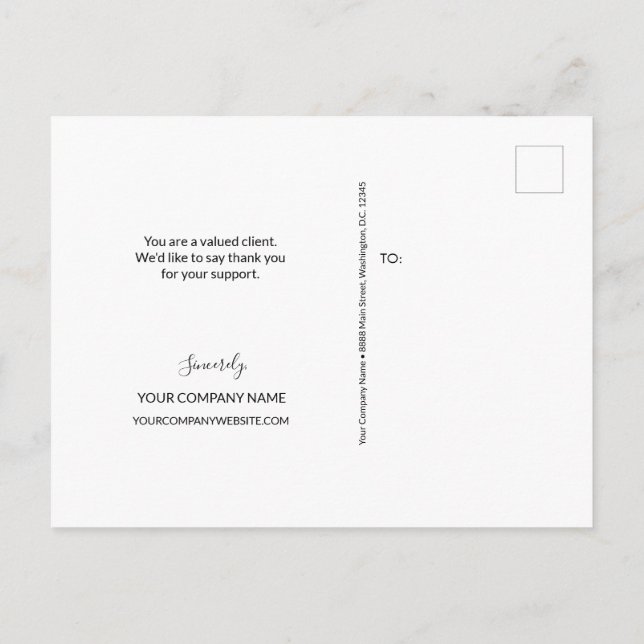 Postal Script de nombre de empresa simple azul y blanco (Reverso)