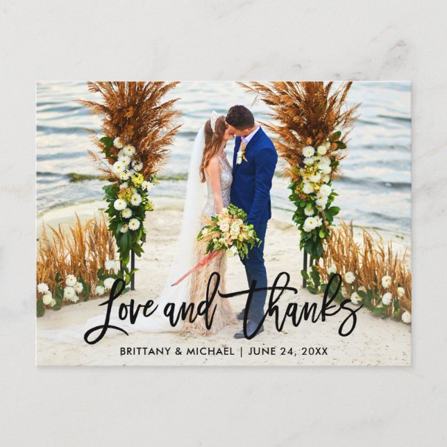 Postal Script de Pincel Moderno | Boda Amor y Agradecimie (Anverso)