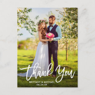 Postal Script de Pincel Moderno Gracias Foto de Boda W