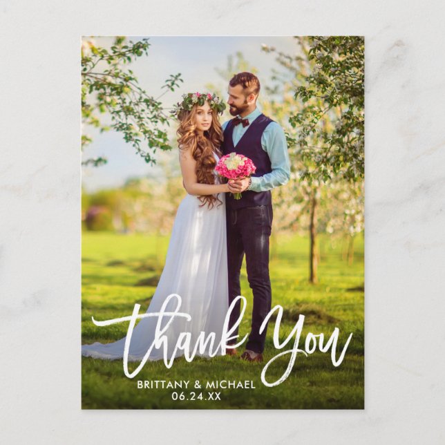Postal Script de Pincel Moderno | Gracias Foto de Boda W (Anverso)
