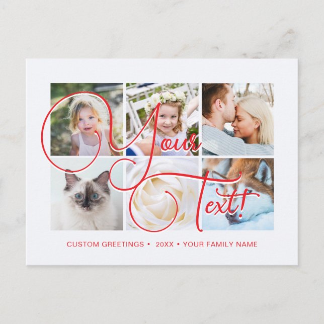 Postal Script Elagante Personalizado 6 fotos Universal (Anverso)