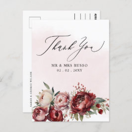 Postal Script Elegant Burgundy Rubor Floral Gracias
