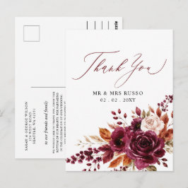 Postal Script Elegante Agradecimiento Floral Otoño Burgun
