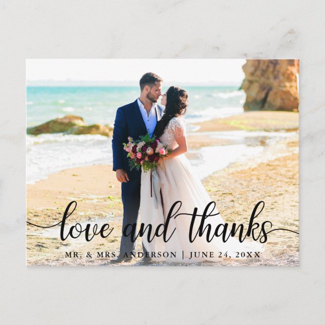 Postal Script elegante moderno Amor Gracias Boda Foto (Anverso)