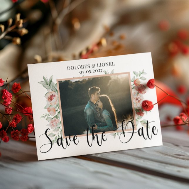 Postal Script Floral Photo Wedding Guardar fecha (Subido por el creador)