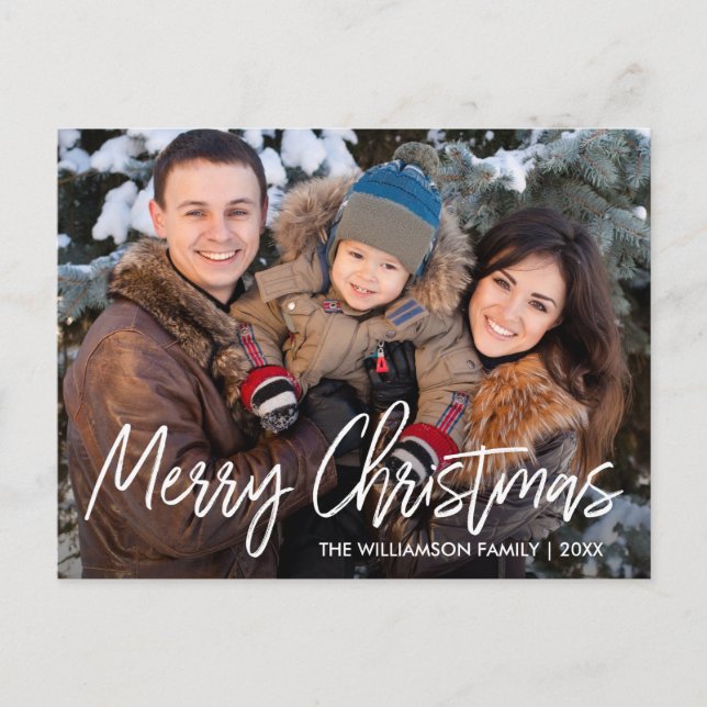 Postal Script manuscrito Merry Christmas Family Photo (Anverso)