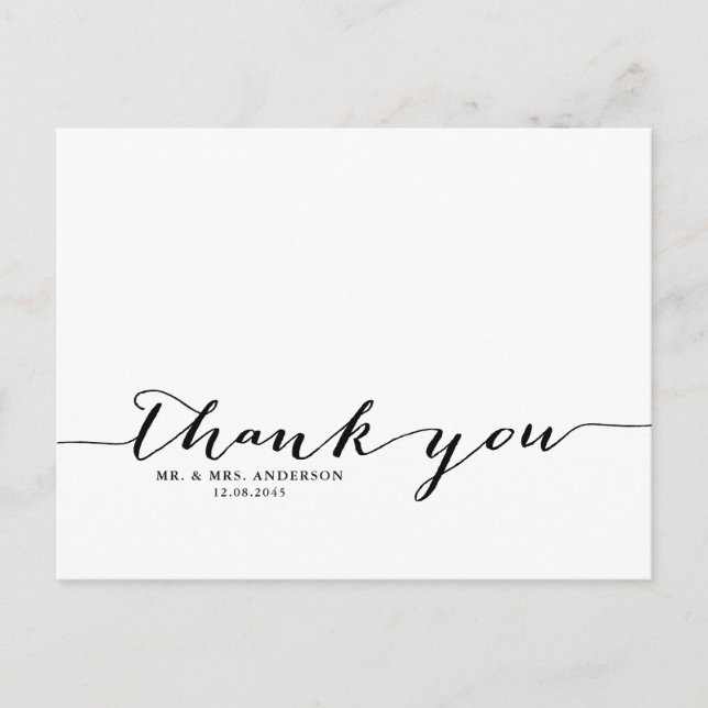 Postal Script manuscrito negro Gracias Postcard (Anverso)