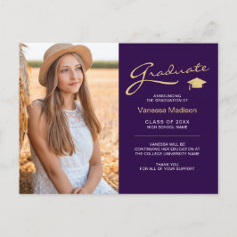 Postal Script Moderno Elegante Morado y Dorado | 2 Fotos 