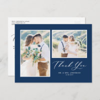 Script Navy Blue Two Photo Boda Gracias