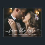 Postal Script sencillo | Boda fotográfica Guardar la fech<br><div class="desc">Estas impresionantes bodas ahorran las postales de fecha con un sencillo y caprichoso guión escrito a mano en blanco,  sobre tu foto personal favorita.</div>