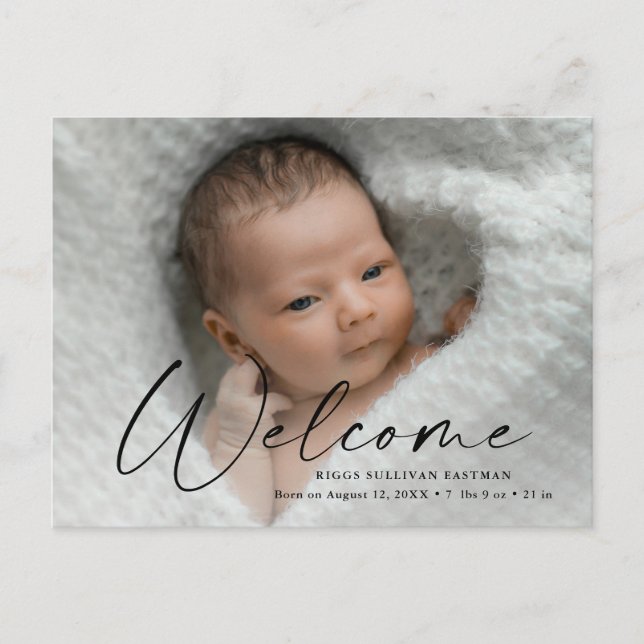 Postal Script Welcome Baby Photo Birth (Anverso)