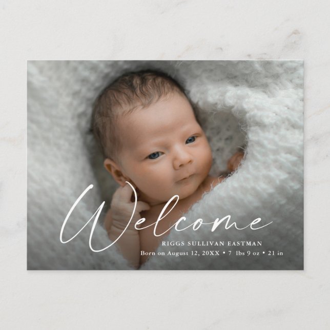 Postal Script Welcome Baby Photo Birth (Anverso)