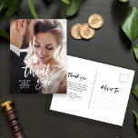 Postal Script y foto casual | Boda Gracias<br><div class="desc">Estas postales de agradecimiento bodas simples y modernas presentan la foto de su boda en la parte delantera,  con una tipografía de escritura informal y moderna. Añade un mensaje personal de agradecimiento al dorso de la tarjeta.</div>