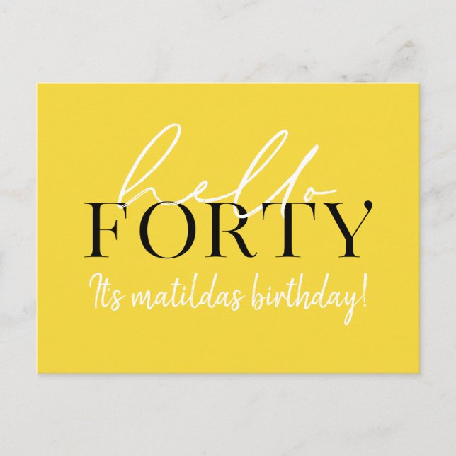 Postal Script y geométrico 40 cumpleaños (Anverso)