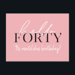 Postal Script y geométrico 40 cumpleaños<br><div class="desc">Guión moderno y invitación geométrica de cuarenta años. Patrón de fondo geométrico moderno. Parte de una colección. Se puede cambiar el color.</div>