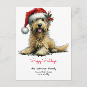 Postal Scruffy Puppy en un Santa Hat Felices Fiestas
