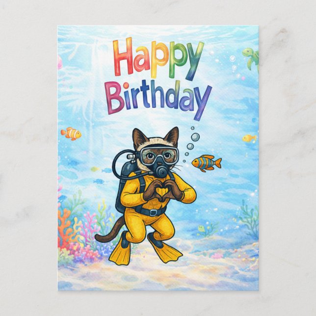 Postal Scuba diver Happy Birthday underwater (Anverso)