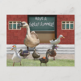 Postal Se acabaron las clases, pequeños patitos con la pr