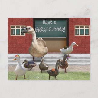 Postal Se acabaron las clases, pequeños patitos con la pr