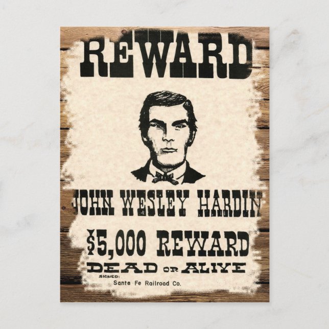 Postal Se busca John Wesley Hardin (Anverso)