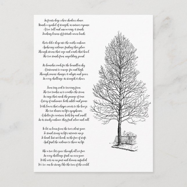 Postal Sé fuerte como arte y poema de árboles (Anverso)