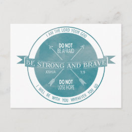 Postal Sé fuerte y valiente, escrituras Verde azuladas