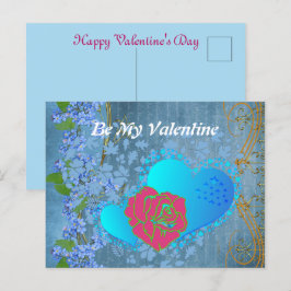 Postal Sé mi Rosa romántico de San Valentín azul del cora