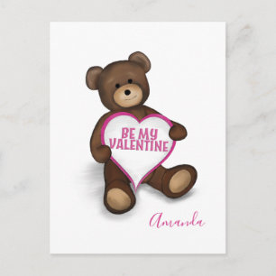 Postal Sé Mi San Valentín Oso de Peluche y Corazón