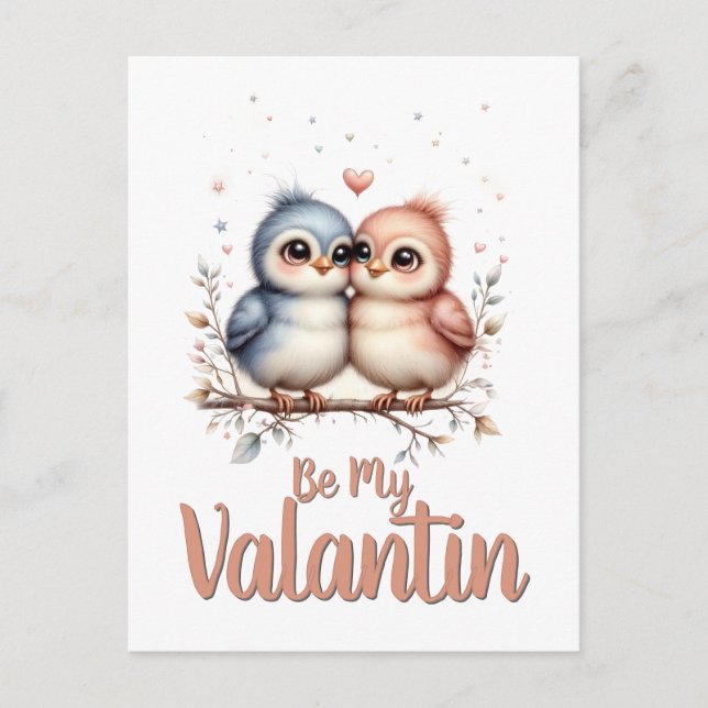 Postal Sé Mi Valentin – Arte de San Valentín de Aves de A (Anverso)