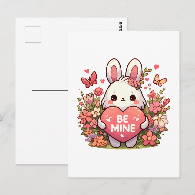 Postal sé mío, conejo divertido del día de San Valentín (Anverso / Reverso)