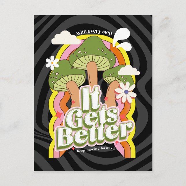 Postal Se pone mejor | Buenas vibraciones y sentidos retr (Anverso)