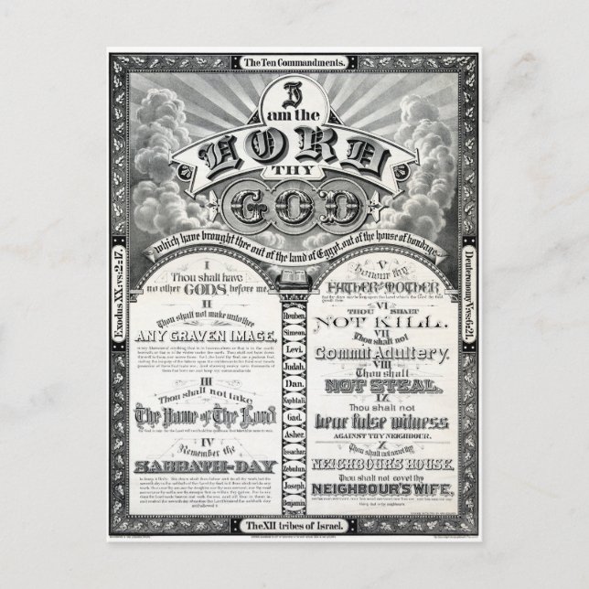 Postal Se restauró el afiche de 1876 de los diez mandamie (Anverso)