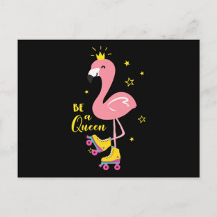 Postal Sé Una Flamingo Rosa Reina Patinaje Sobre Ruedas M