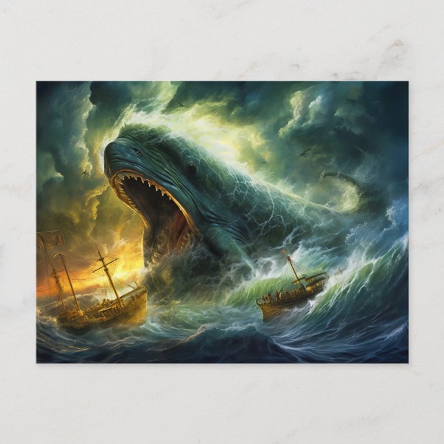 Postal Sea Monster Emerging from Waves Fantasy Painting (Anverso)