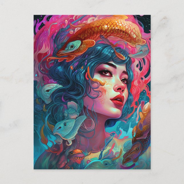 Postal Sea Serpent Hair Lady Fantasy Art (Anverso)