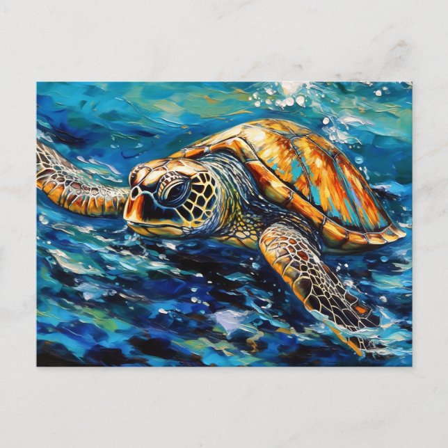 Postal Sea Turtle in Expressive Oil Brushwork (Anverso)
