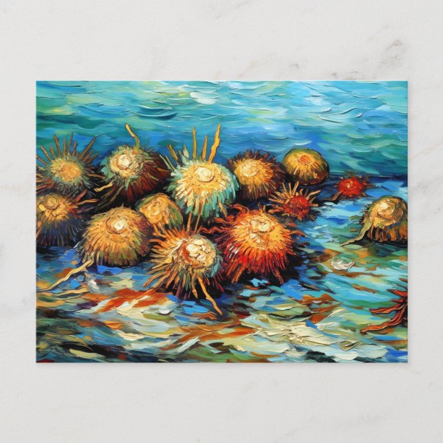 Postal Sea Urchins in Expressive Ocean Oil Painting (Anverso)