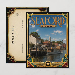 Postal Seaford Delaware Arte Deco Vintage Edad Dorada