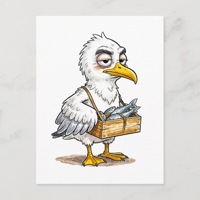 Postal Seagull Carrying Fish Crate at the Coast (Anverso)