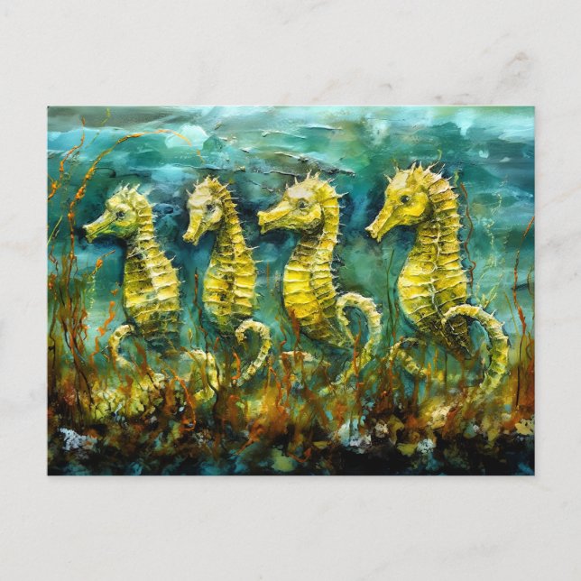 Postal Seahorses in Expressive Ocean Oil Painting (Anverso)