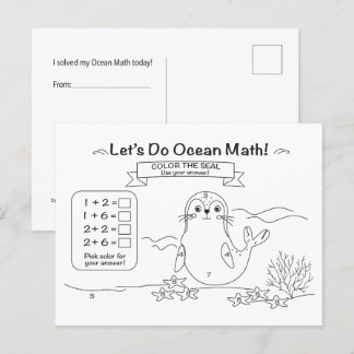 Postal Seal Ocean Math Coloring Postcard
