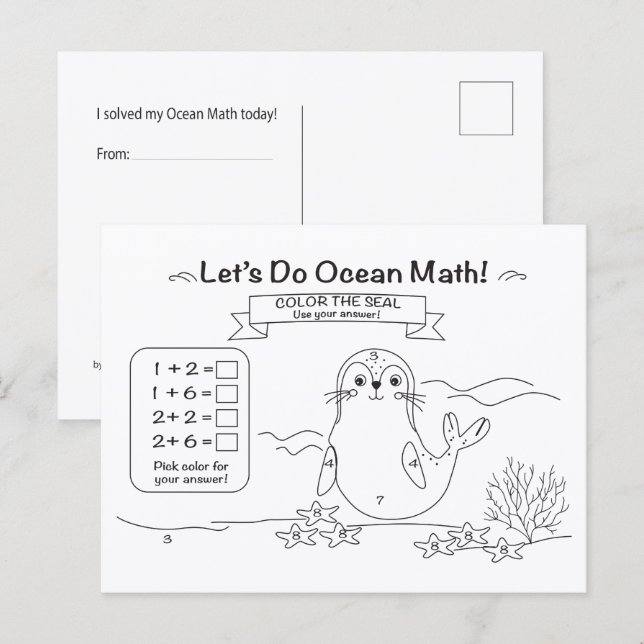 Postal Seal Ocean Math Coloring Postcard (Anverso / Reverso)